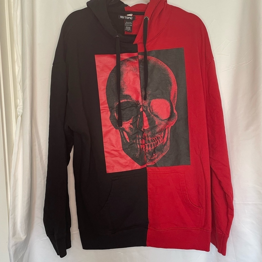 Hot Topic Red and Black Split Skull Sweatshirt​​​​
